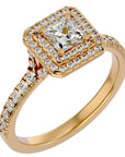 Inel Tăietură Princess Si Cadru Halo cu Moissanite de 1.02 ct din 18k Aur Galben - Castelo.ro