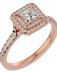 Inel Tăietură Princess Si Cadru Halo cu Diamante Create în Laborator de 1.02 ct din 18k Aur Roz - Castelo.ro
