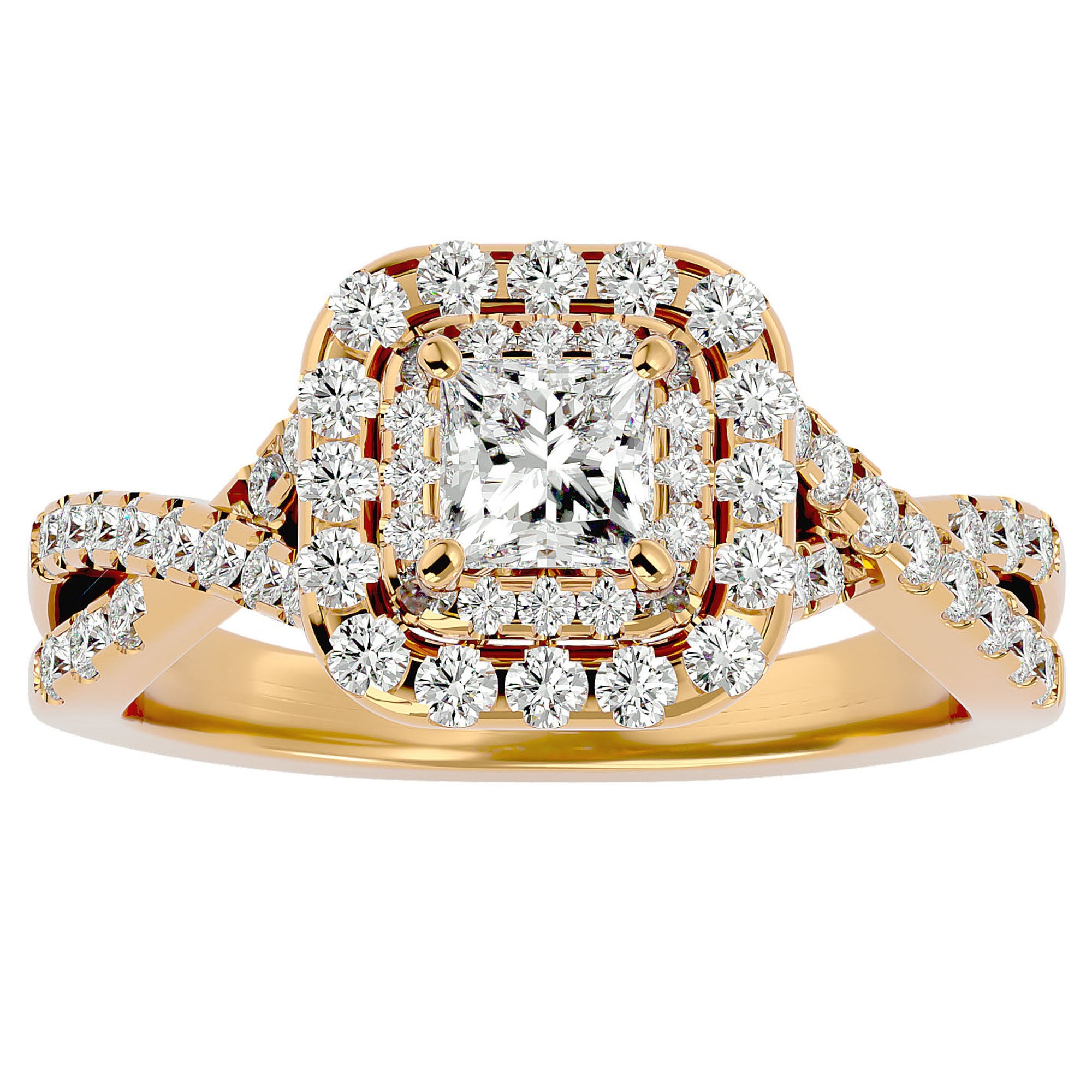 Inel Tăietură Princess Si Cadru Halo din Aur 14k cu Diamante Create în Laborator de 1.30 ct din 14k Aur Galben - Castelo.ro