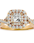 Inel Tăietură Princess Si Cadru Halo cu Diamante Naturale de 1.30 ct din 18k Aur Galben - Castelo.ro