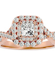 Inel Tăietură Princess Si Cadru Halo cu Diamante Naturale de 1.30 ct din 18k Aur Roz - Castelo.ro