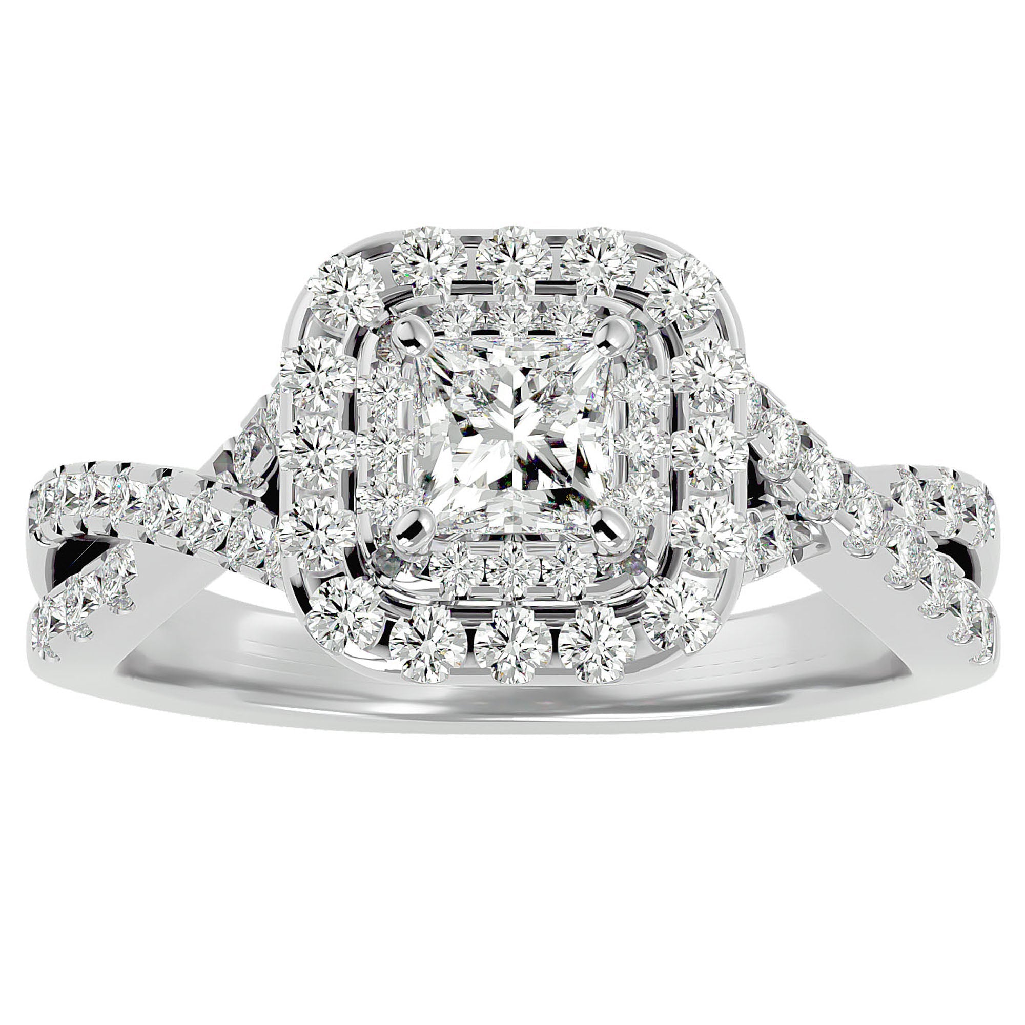 Inel Tăietură Princess Si Cadru Halo din Aur 14k cu Diamante Create în Laborator de 1.30 ct din 14k Aur Alb - Castelo.ro
