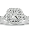 Inel Tăietură Princess Si Cadru Halo din Aur 14k cu Diamante Naturale de 1.30 ct din 14k Aur Alb - Castelo.ro