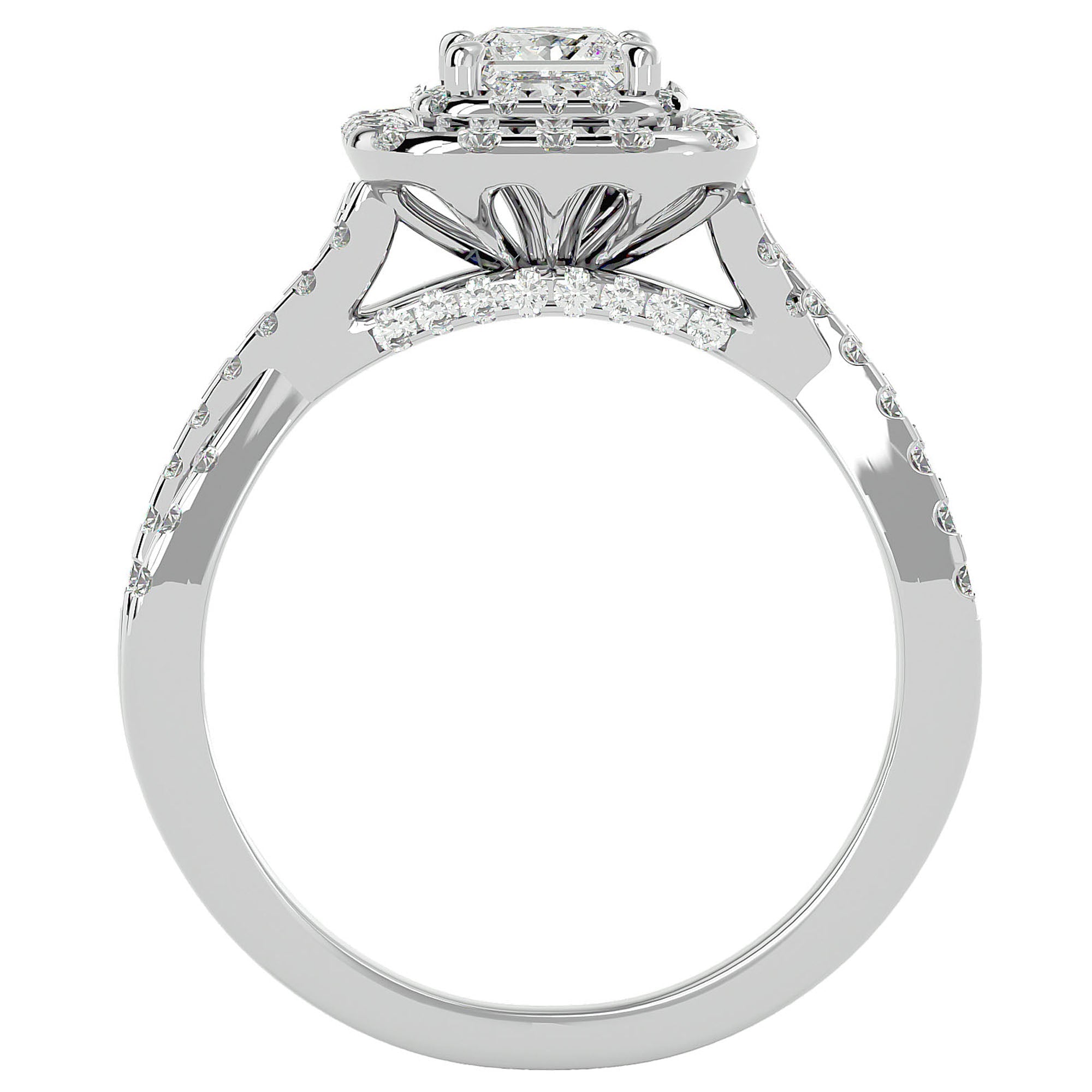 Inel Tăietură Princess Si Cadru Halo din Aur 14k cu Diamante Create în Laborator de 1.30 ct din 14k Aur Alb - Castelo.ro
