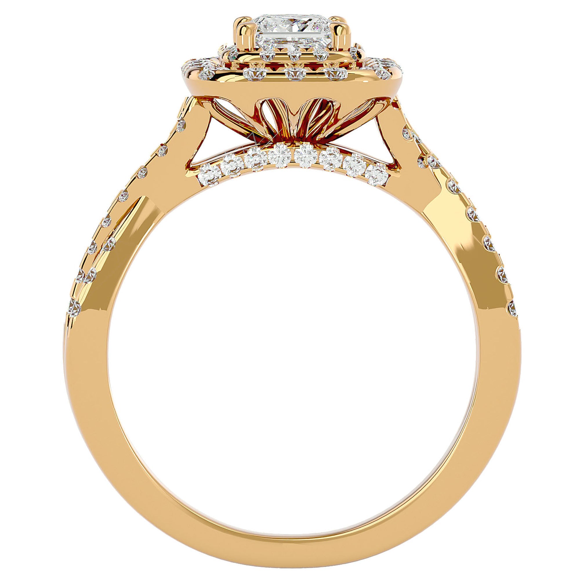 Inel Tăietură Princess Si Cadru Halo din Aur 14k cu Diamante Create în Laborator de 1.30 ct din 14k Aur Galben - Castelo.ro