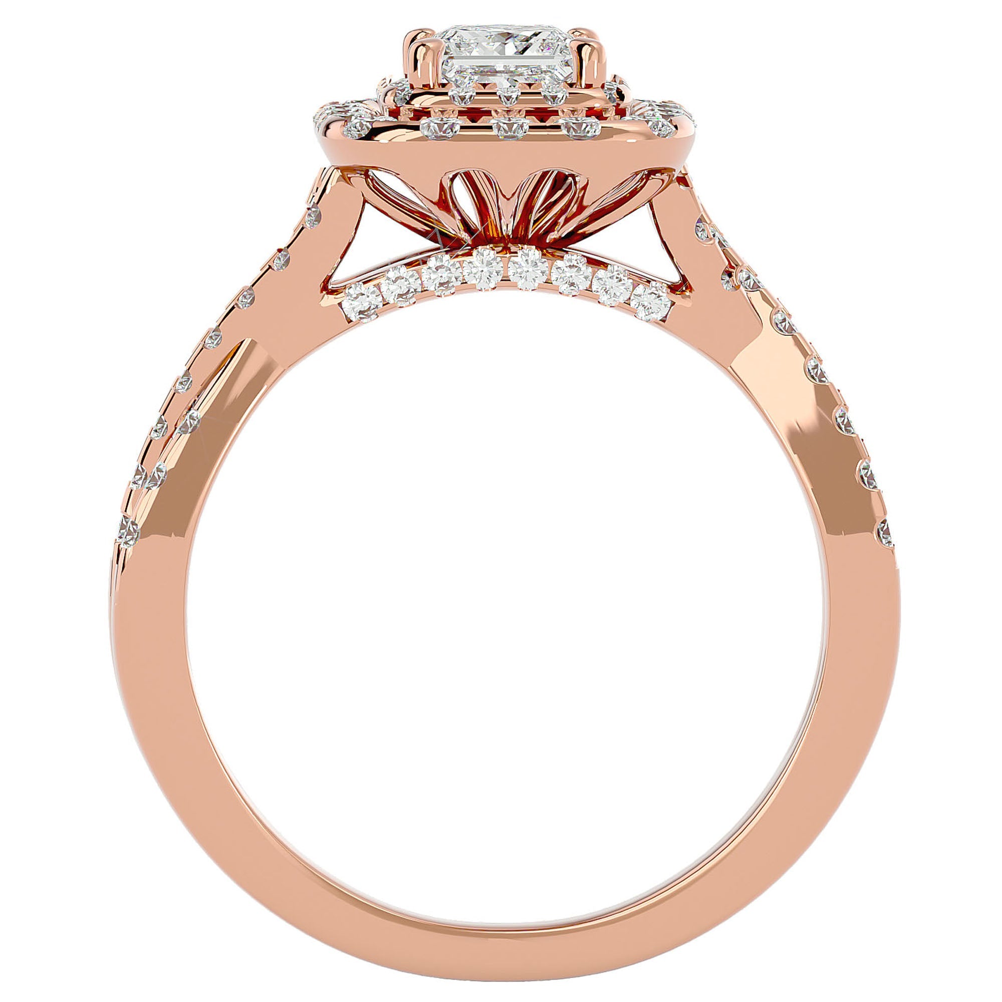 Inel Tăietură Princess Si Cadru Halo din Aur 14k cu Diamante Create în Laborator de 1.30 ct din 14k Aur Roz - Castelo.ro
