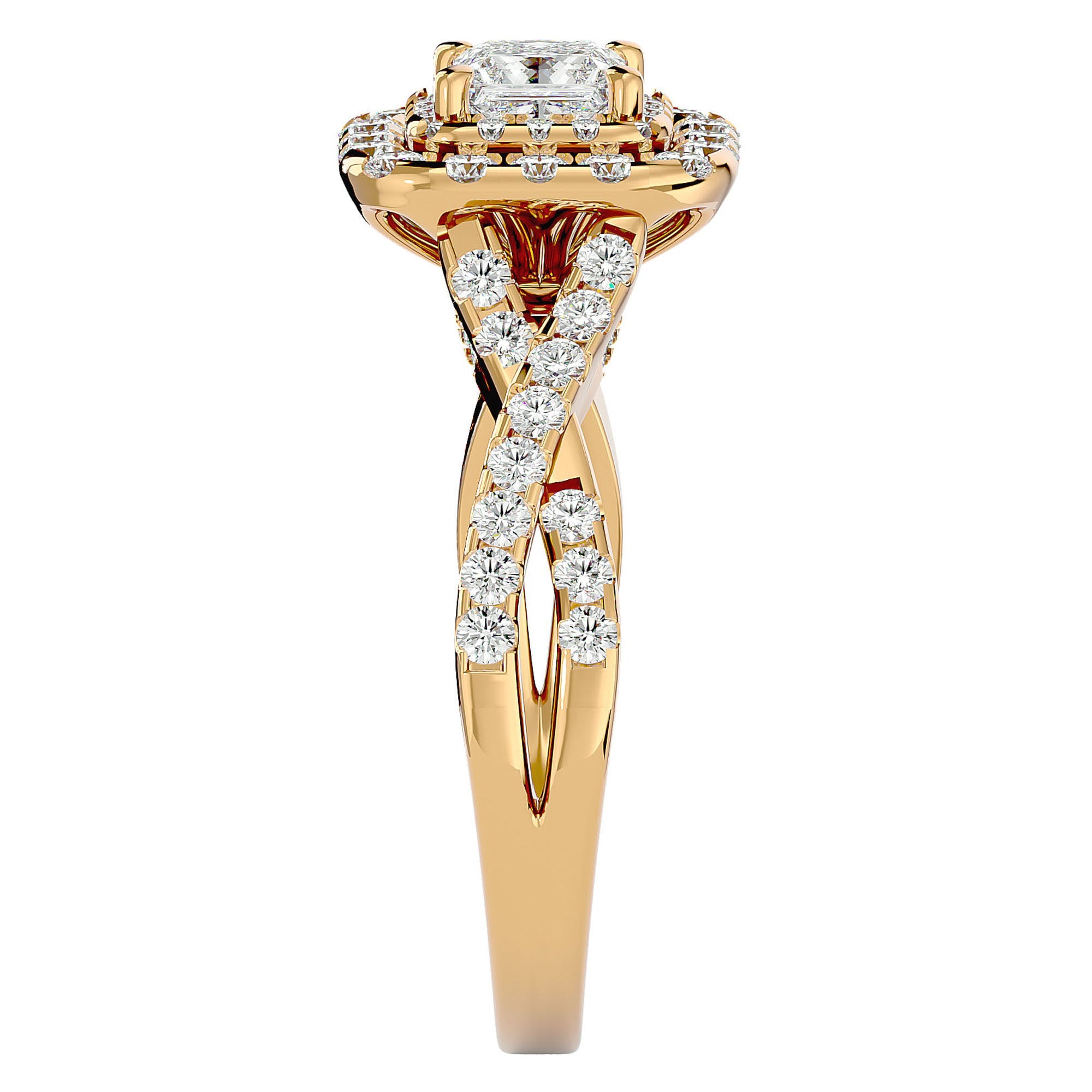 Inel Tăietură Princess Si Cadru Halo din Aur 14k cu Diamante Create în Laborator de 1.30 ct din 14k Aur Galben - Castelo.ro