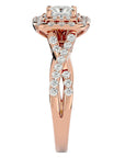Inel Tăietură Princess Si Cadru Halo cu Diamante Naturale de 1.30 ct din 18k Aur Roz - Castelo.ro