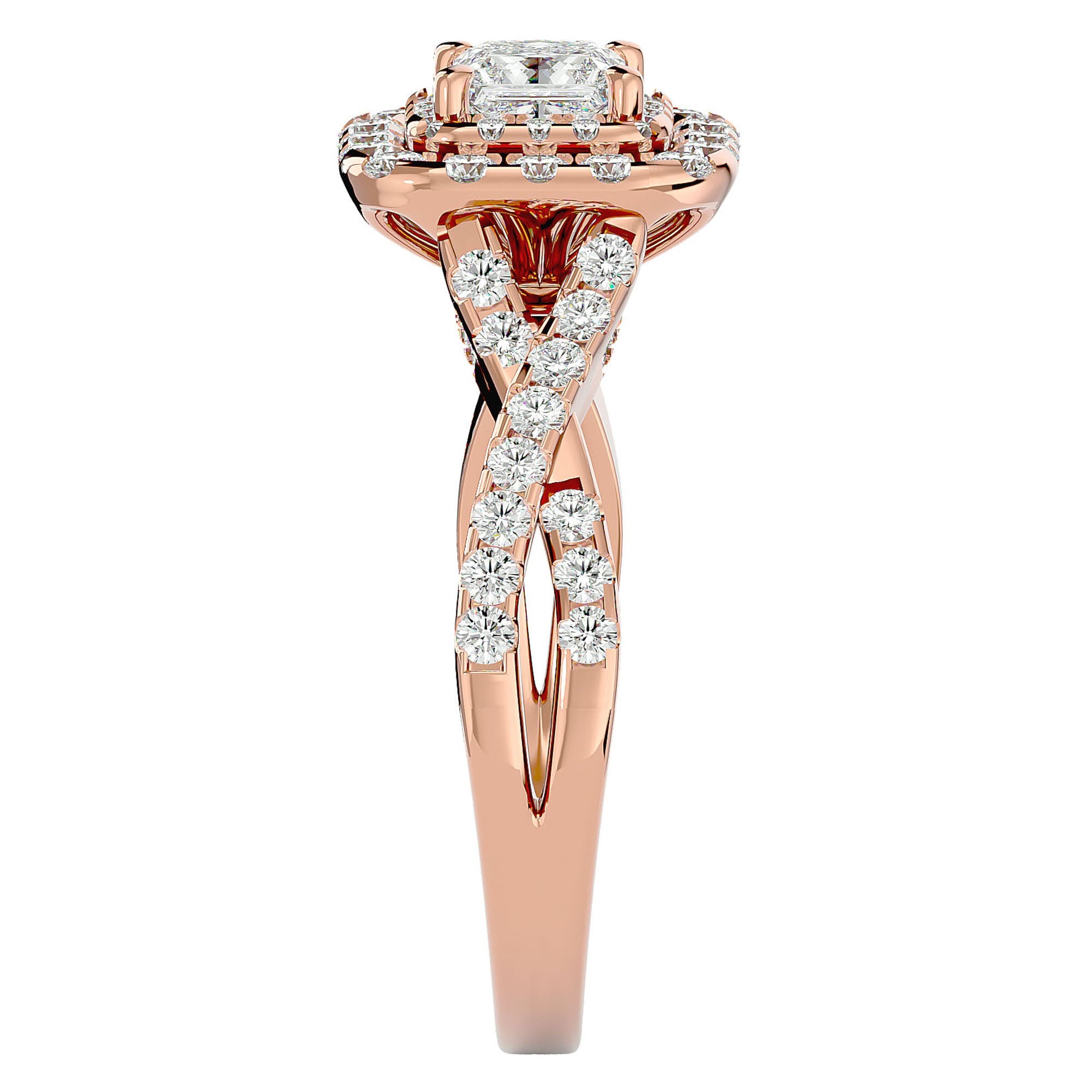 Inel Tăietură Princess Si Cadru Halo din Aur 14k cu Diamante Create în Laborator de 1.30 ct din 14k Aur Roz - Castelo.ro