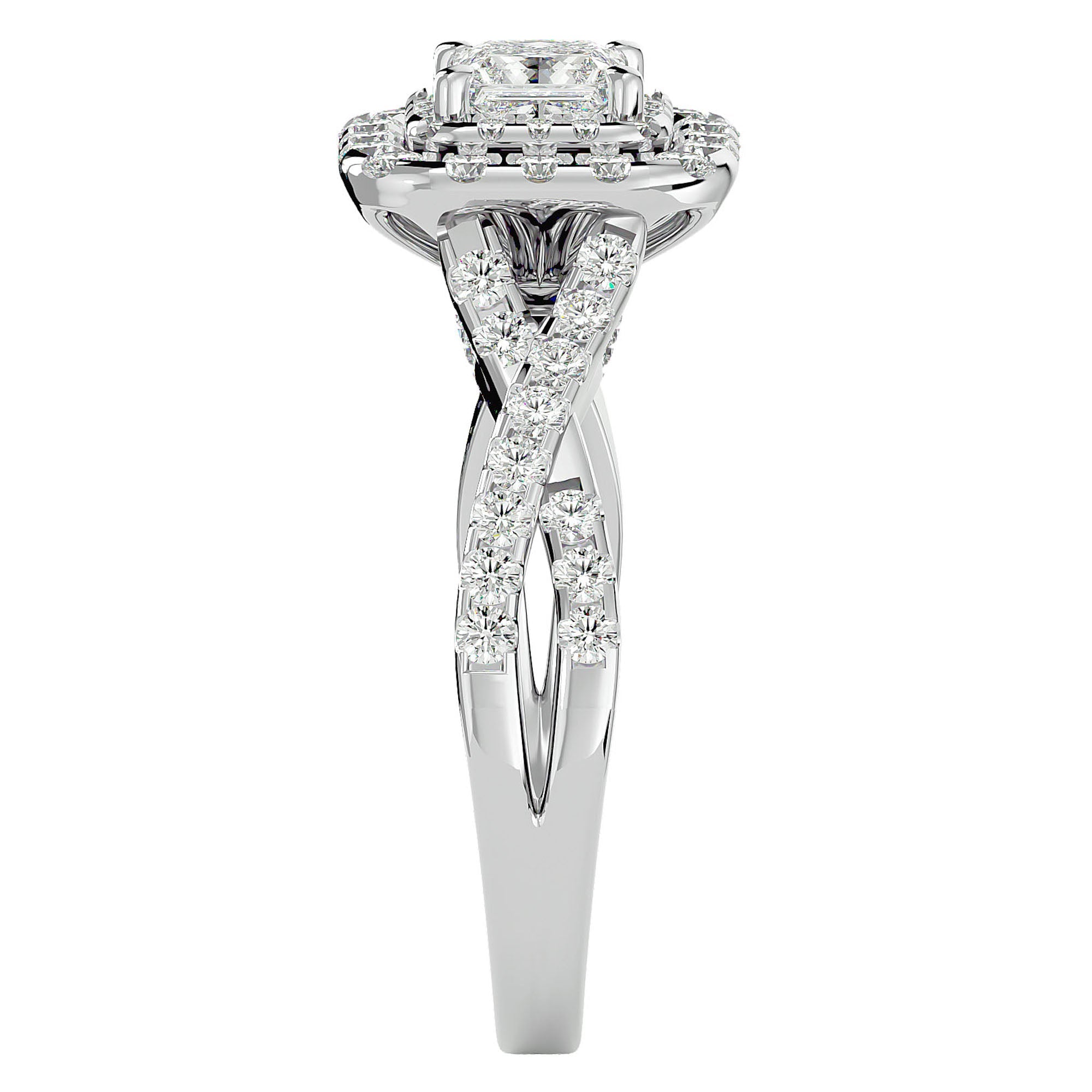 Inel Tăietură Princess Si Cadru Halo din Aur 14k cu Diamante Create în Laborator de 1.30 ct din 14k Aur Alb - Castelo.ro