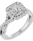 Inel Tăietură Princess Si Cadru Halo din Aur 14k cu Diamante Naturale de 1.30 ct din 14k Aur Alb - Castelo.ro