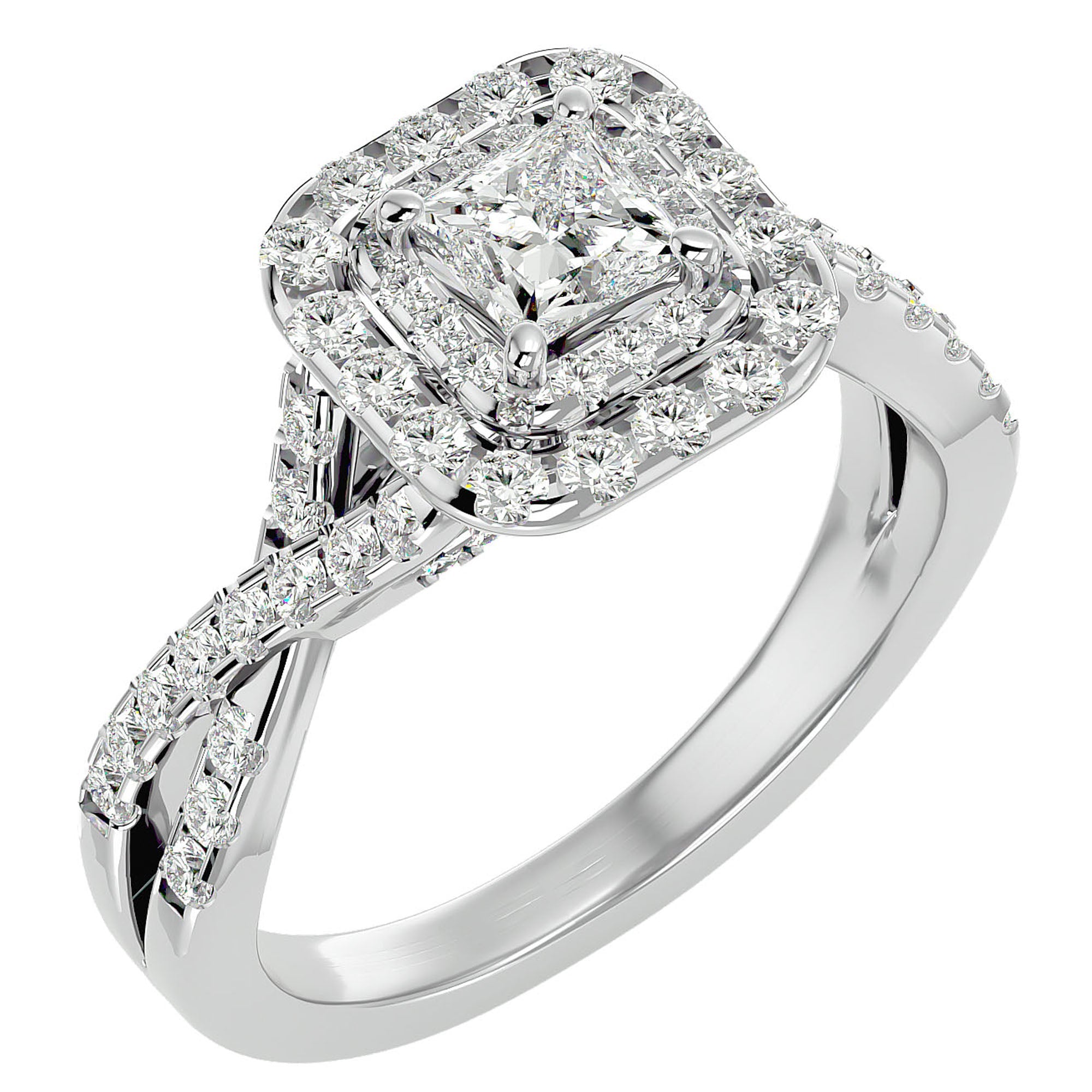 Inel Tăietură Princess Si Cadru Halo din Aur 14k cu Diamante Create în Laborator de 1.30 ct din 14k Aur Alb - Castelo.ro