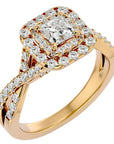 Inel Tăietură Princess Si Cadru Halo cu Diamante Naturale de 1.30 ct din 18k Aur Galben - Castelo.ro