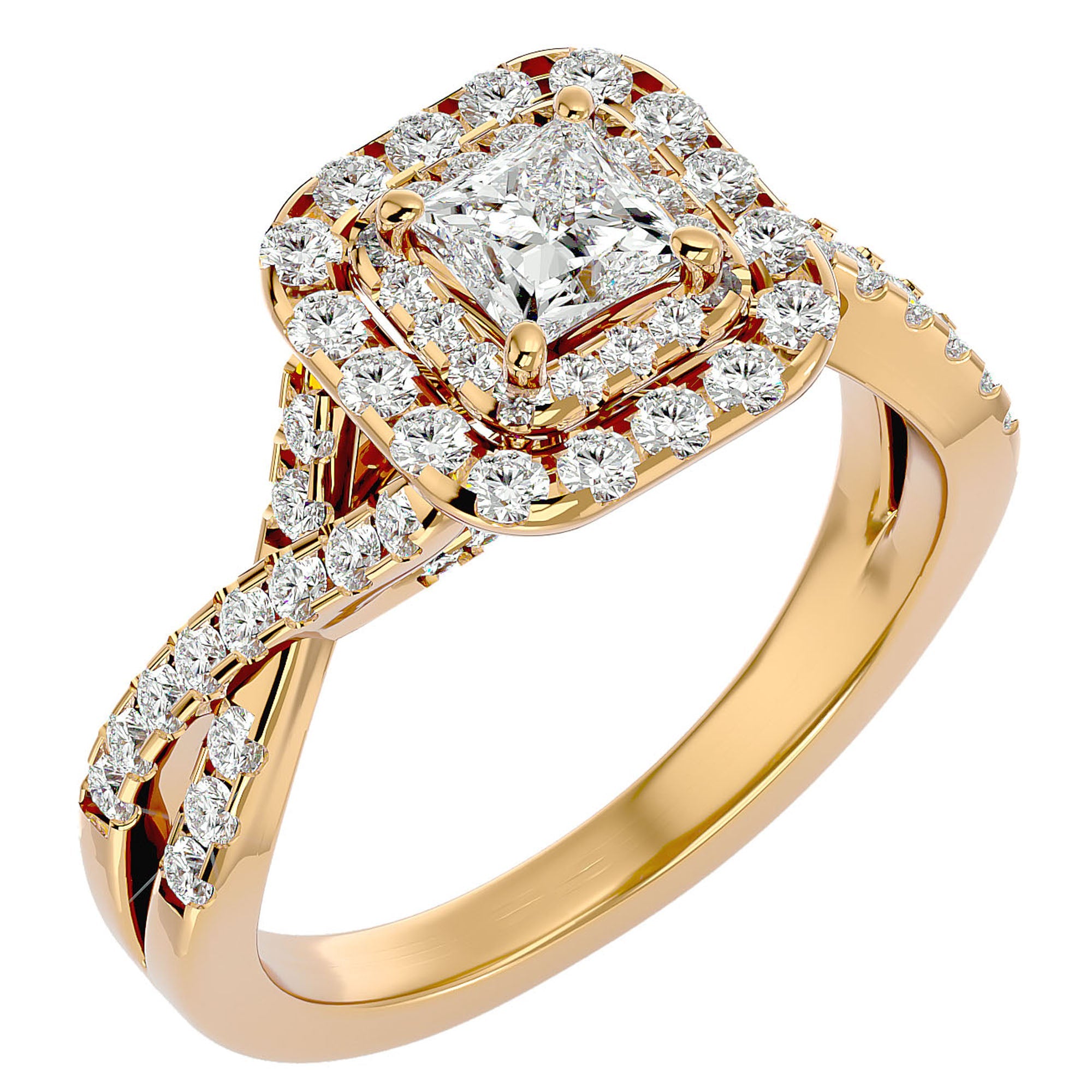 Inel Tăietură Princess Si Cadru Halo din Aur 14k cu Diamante Create în Laborator de 1.30 ct din 14k Aur Galben - Castelo.ro