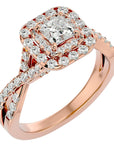 Inel Tăietură Princess Si Cadru Halo cu Diamante Naturale de 1.30 ct din 18k Aur Roz - Castelo.ro
