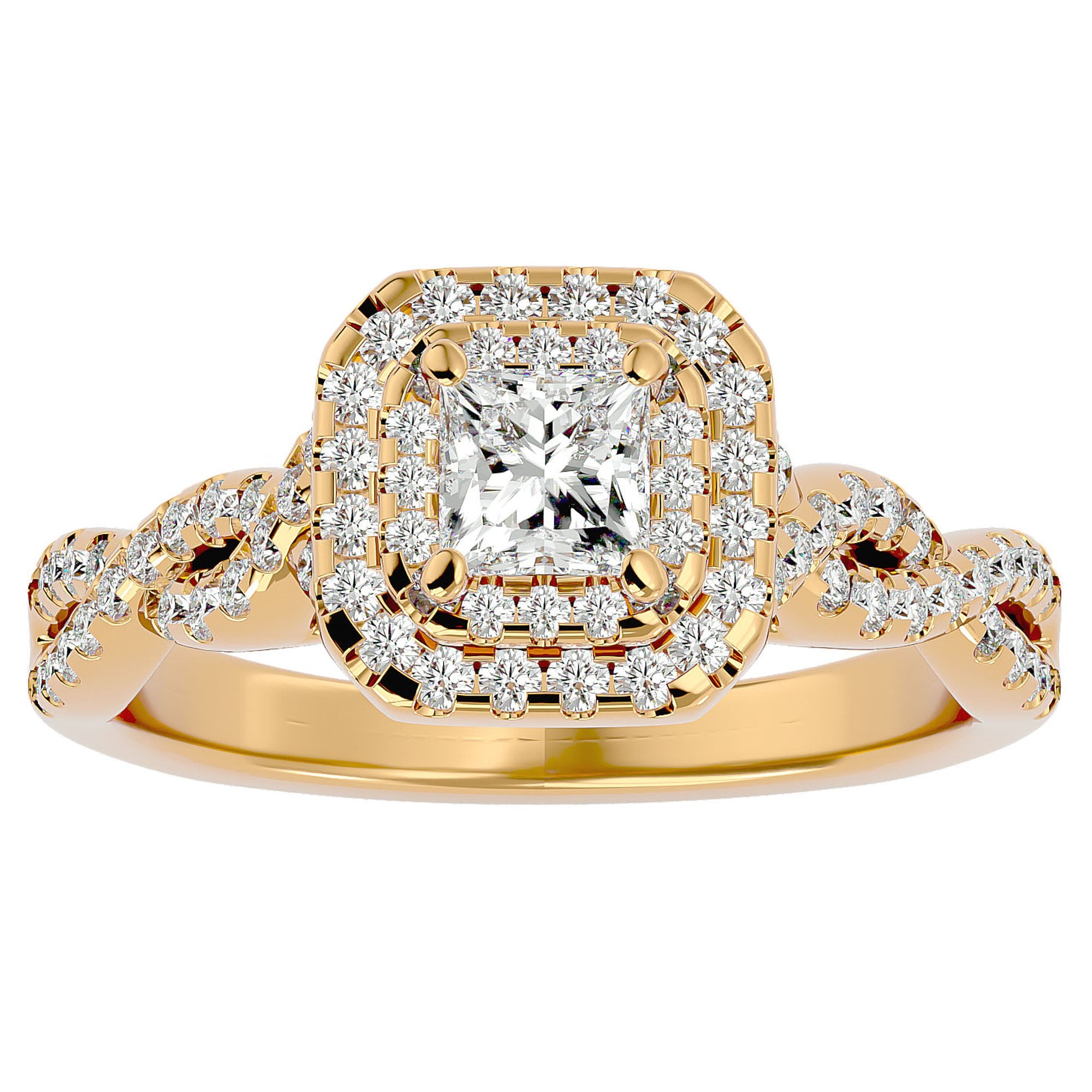 Inel Tăietură Princess Si Cadru Halo cu Diamante Naturale de 1.01 ct din 18k Aur Galben - Castelo.ro