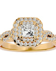 Inel Tăietură Princess Si Cadru Halo din Aur 14k cu Diamante Naturale de 1.01 ct din 14k Aur Galben - Castelo.ro