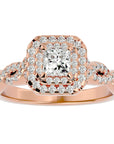 Inel Tăietură Princess Si Cadru Halo din Aur 14k cu Diamante Naturale de 1.01 ct din 14k Aur Roz - Castelo.ro