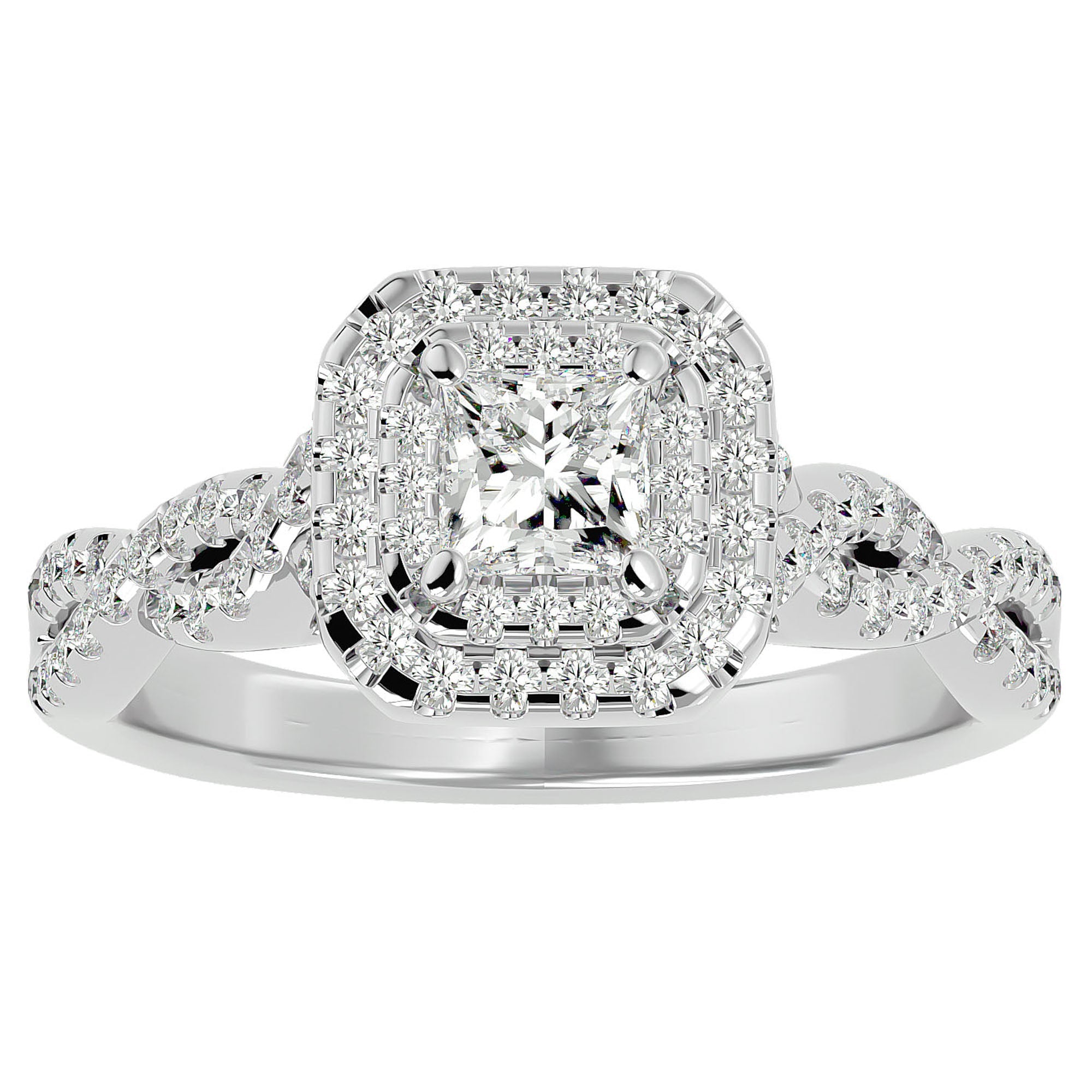 Inel Tăietură Princess Si Cadru Halo din Aur 14k cu Diamante Create în Laborator de 1.01 ct din 14k Aur Alb - Castelo.ro