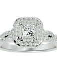 Inel Tăietură Princess Si Cadru Halo din Aur 14k cu Diamante Create în Laborator de 1.01 ct din 14k Aur Alb - Castelo.ro