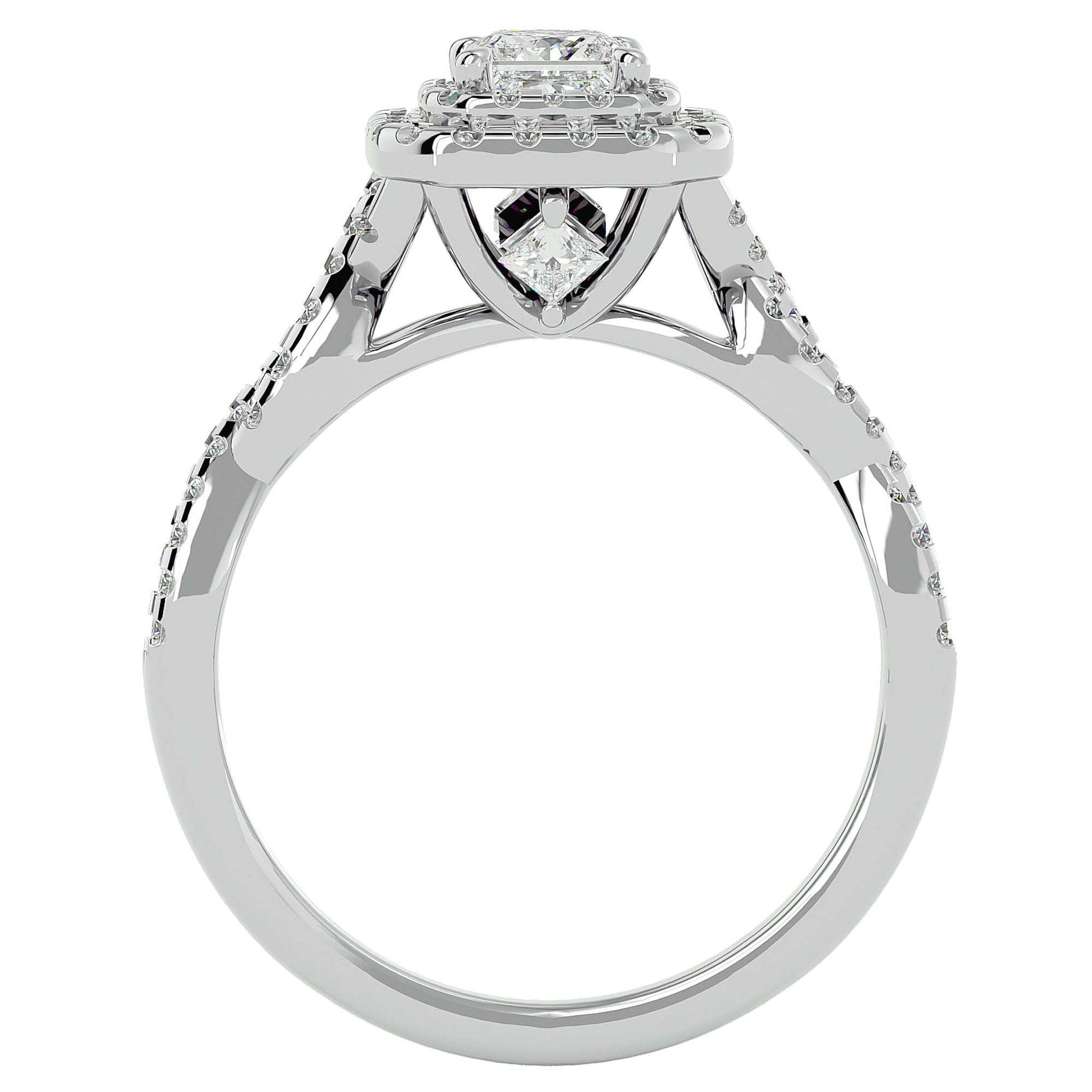 Inel Tăietură Princess Si Cadru Halo cu Diamante Naturale de 1.01 ct din Platina - Castelo.ro