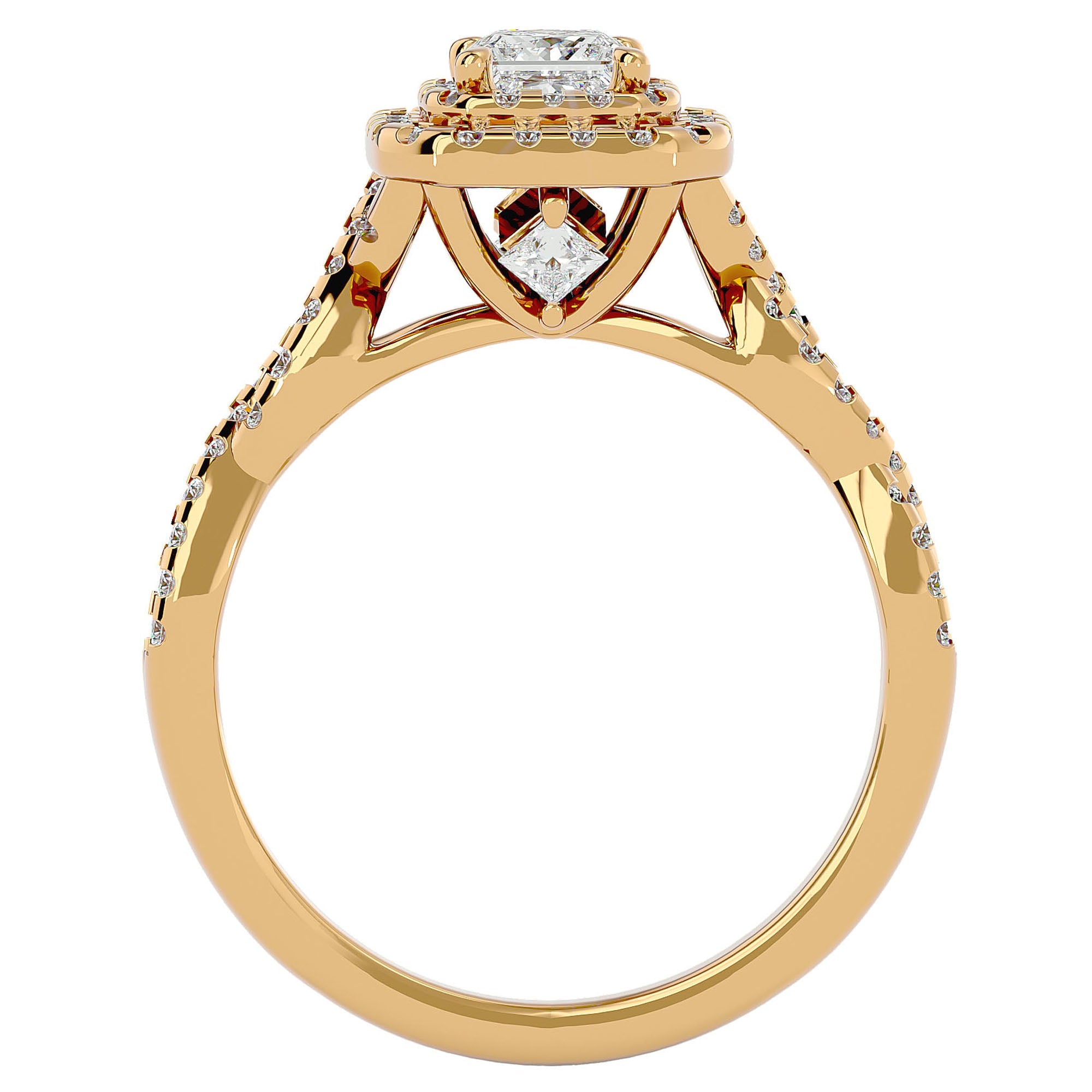 Inel Tăietură Princess Si Cadru Halo din Aur 14k cu Diamante Create în Laborator de 1.01 ct din 14k Aur Galben - Castelo.ro
