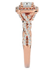 Inel Tăietură Princess Si Cadru Halo din Aur 14k cu Diamante Naturale de 1.01 ct din 14k Aur Roz - Castelo.ro