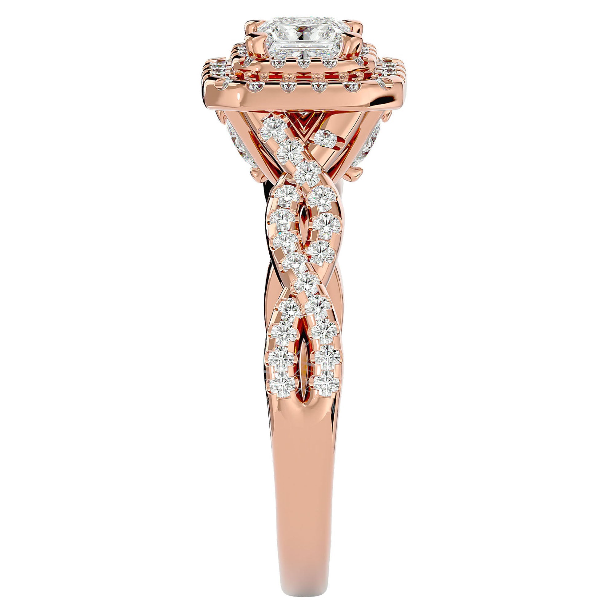 Inel Tăietură Princess Si Cadru Halo din Aur 14k cu Diamante Create în Laborator de 1.01 ct din 14k Aur Roz - Castelo.ro