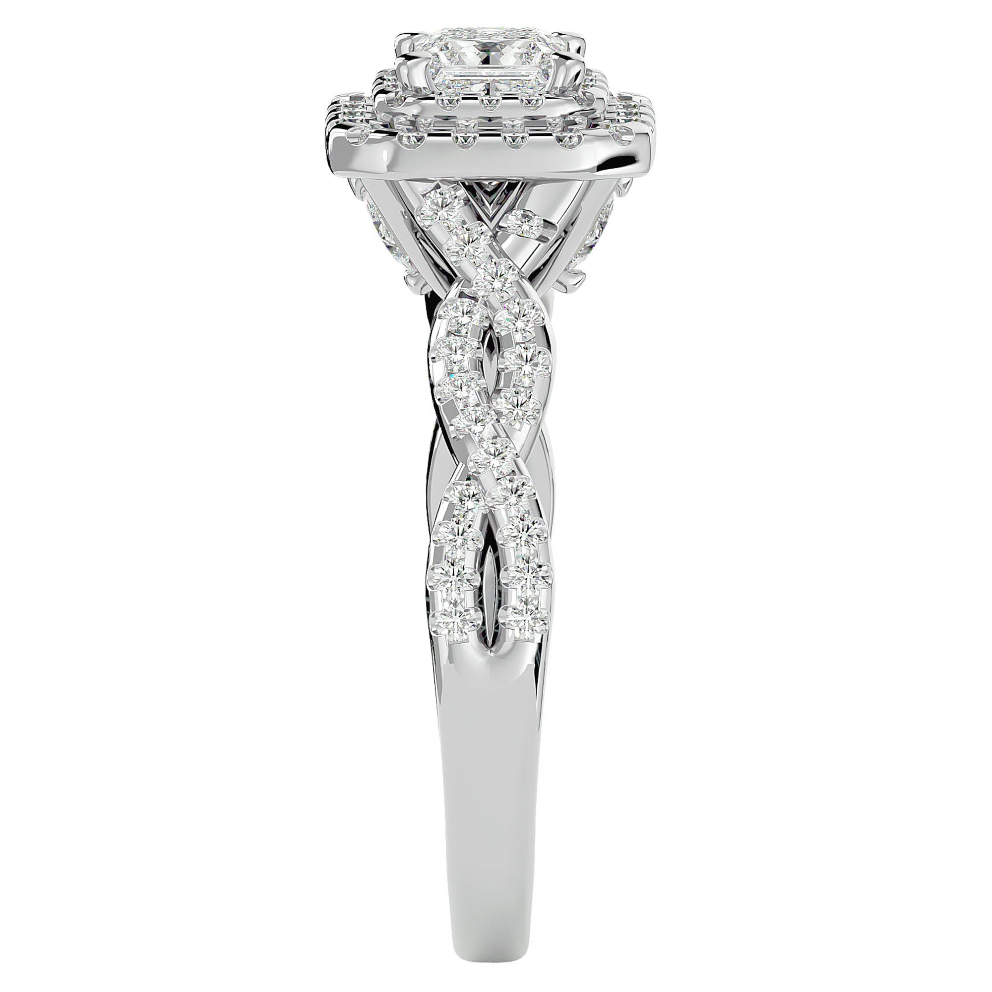 Inel Tăietură Princess Si Cadru Halo din Aur 14k cu Diamante Create în Laborator de 1.01 ct din 14k Aur Alb - Castelo.ro