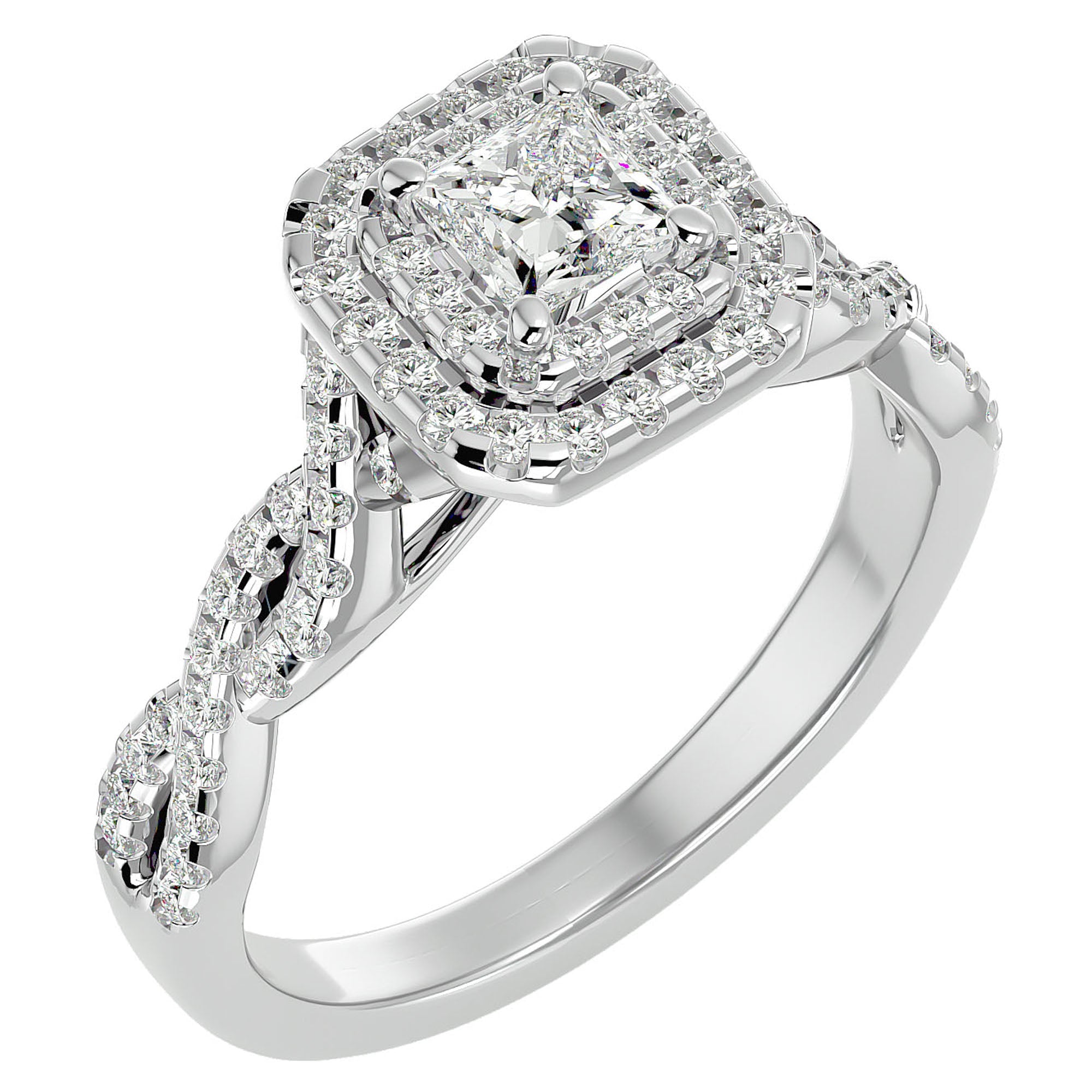 Inel Tăietură Princess Si Cadru Halo din Aur 14k cu Diamante Create în Laborator de 1.01 ct din 14k Aur Alb - Castelo.ro