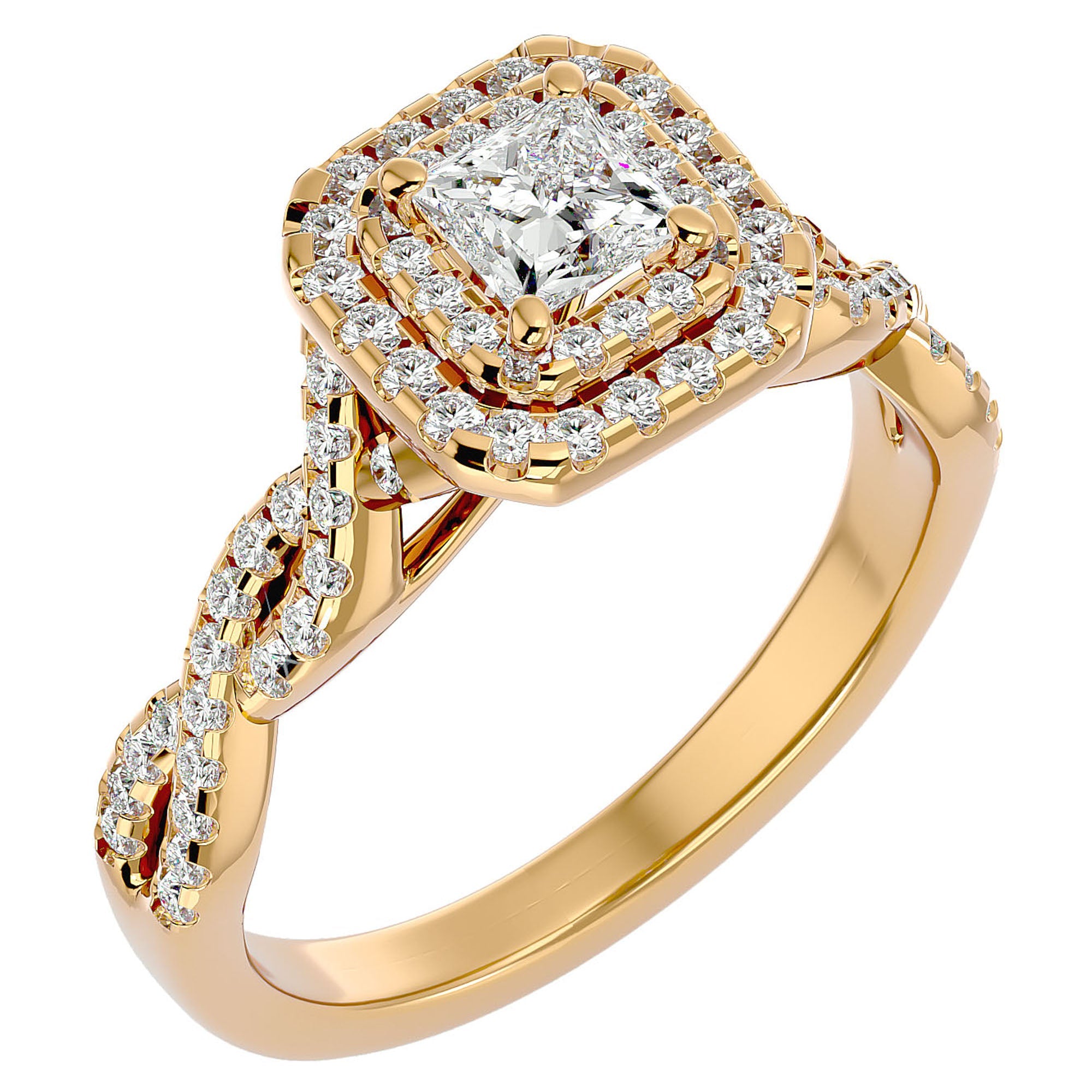Inel Tăietură Princess Si Cadru Halo cu Diamante Naturale de 1.01 ct din 18k Aur Galben - Castelo.ro