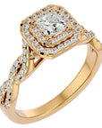 Inel Tăietură Princess Si Cadru Halo din Aur 14k cu Diamante Naturale de 1.01 ct din 14k Aur Galben - Castelo.ro