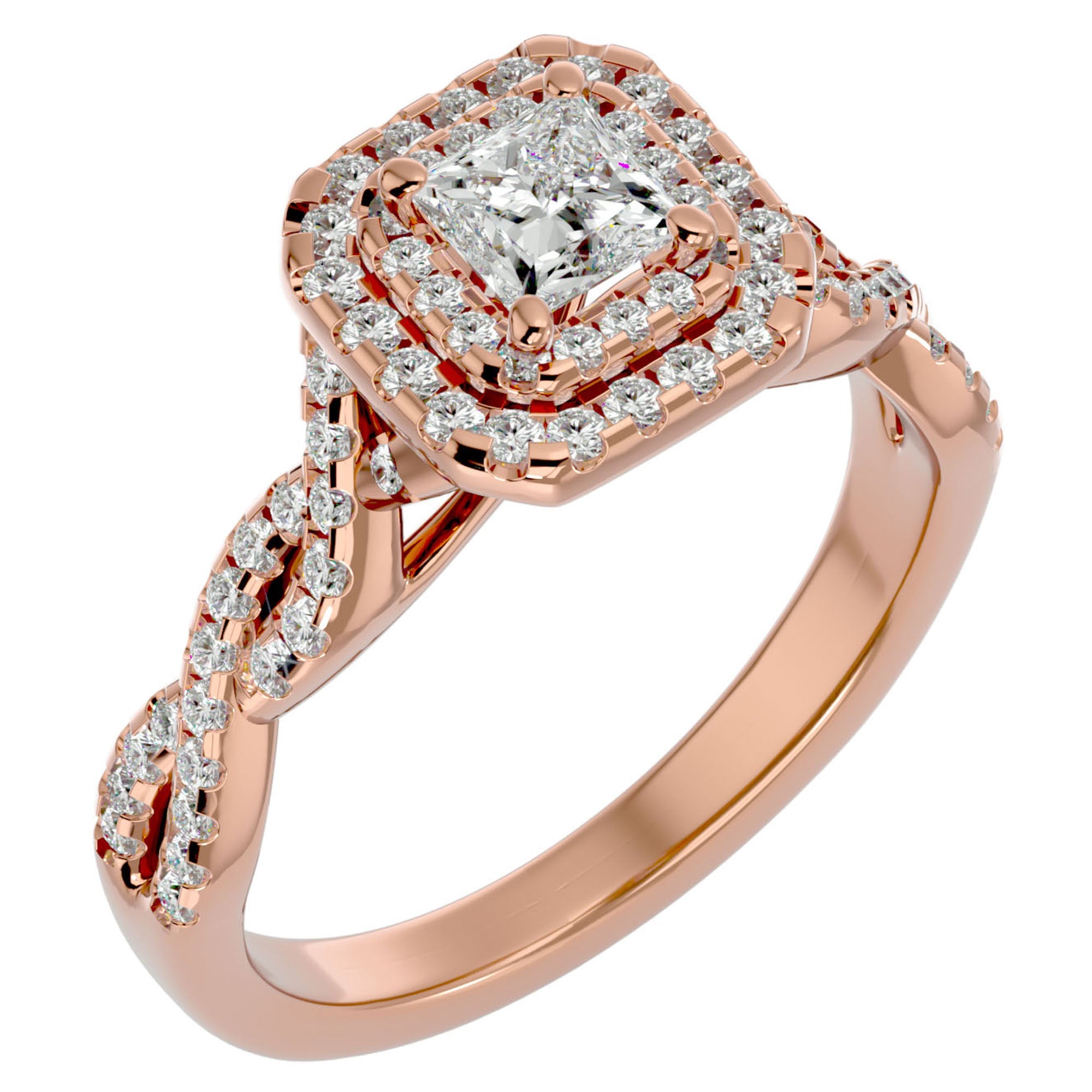 Inel Tăietură Princess Si Cadru Halo din Aur 14k cu Diamante Create în Laborator de 1.01 ct din 14k Aur Roz - Castelo.ro