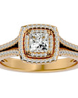 Inel Tăietură Princess Si Cadru Halo cu Moissanite de 1.15 ct din 18k Aur Galben - Castelo.ro