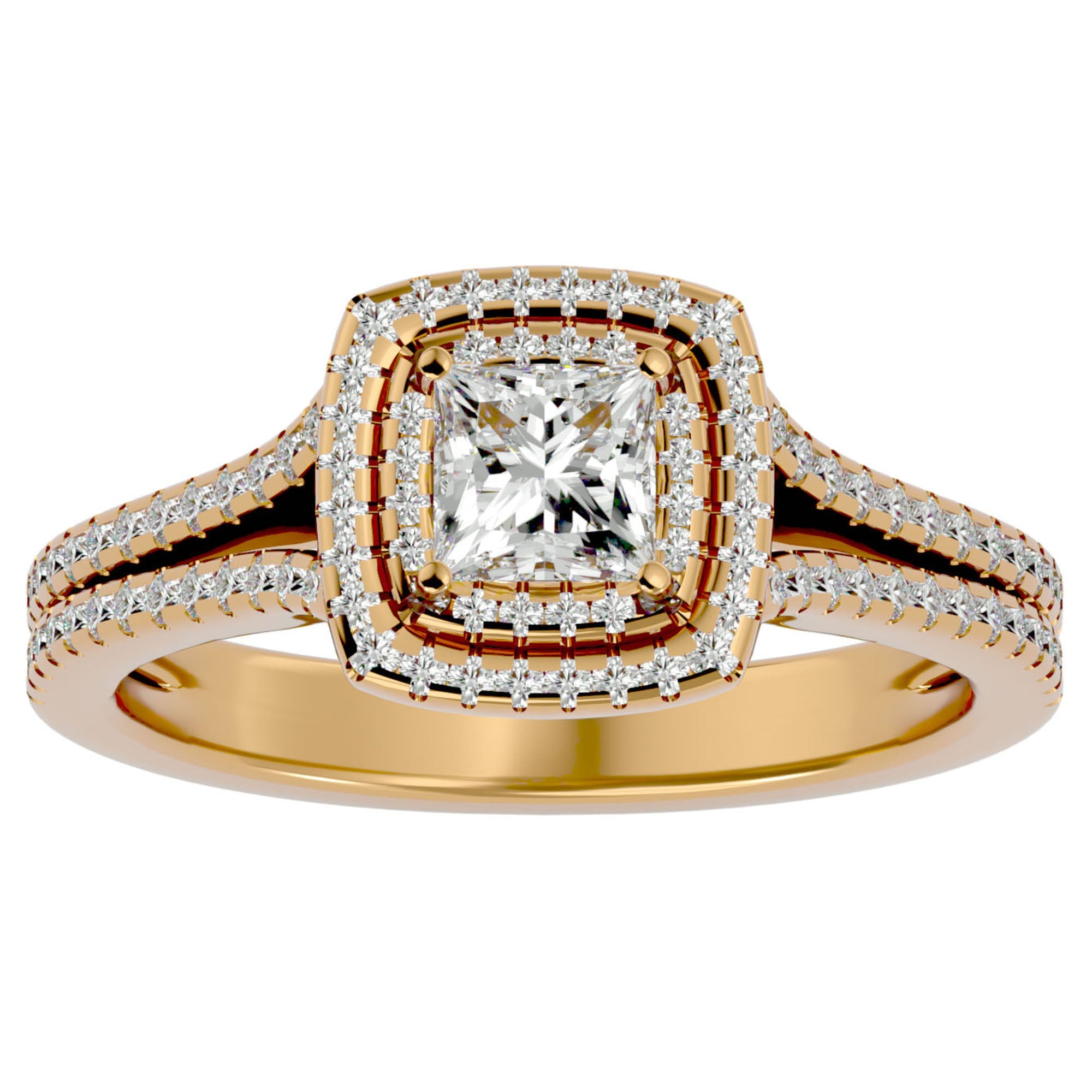 Inel Tăietură Princess Si Cadru Halo din Aur 14k cu Diamante Create în Laborator de 1.15 ct din 14k Aur Galben - Castelo.ro