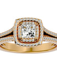 Inel Tăietură Princess Si Cadru Halo din Aur 14k cu Diamante Create în Laborator de 1.15 ct din 14k Aur Galben - Castelo.ro