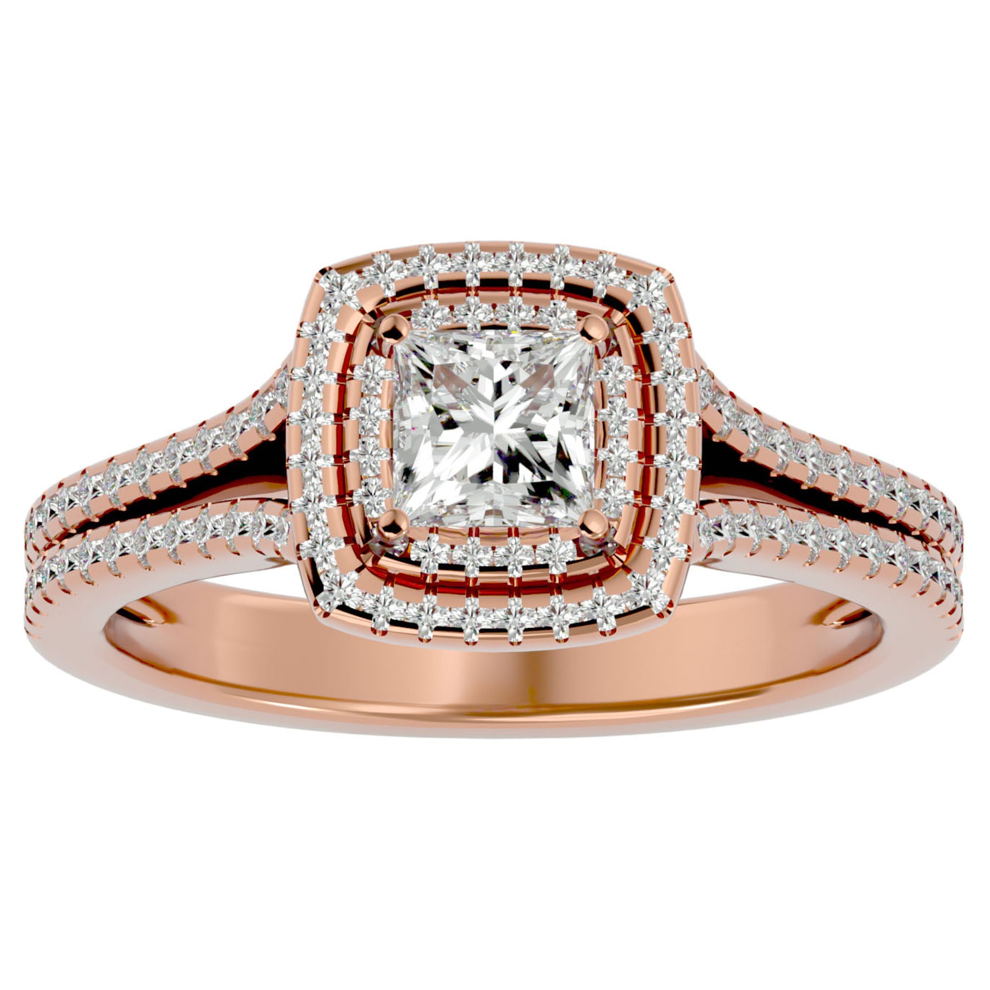 Inel Tăietură Princess Si Cadru Halo din Aur 14k cu Diamante Create în Laborator de 1.15 ct din 14k Aur Roz - Castelo.ro