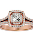 Inel Tăietură Princess Si Cadru Halo cu Moissanite de 1.15 ct din 18k Aur Roz - Castelo.ro