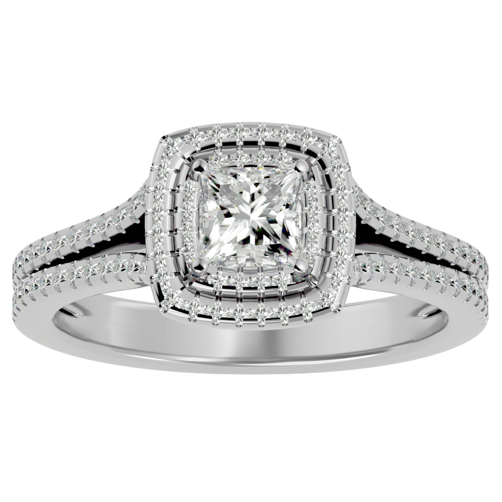 Inel Tăietură Princess Si Cadru Halo din Aur 14k cu Diamante Create în Laborator de 1.15 ct din 14k Aur Alb - Castelo.ro