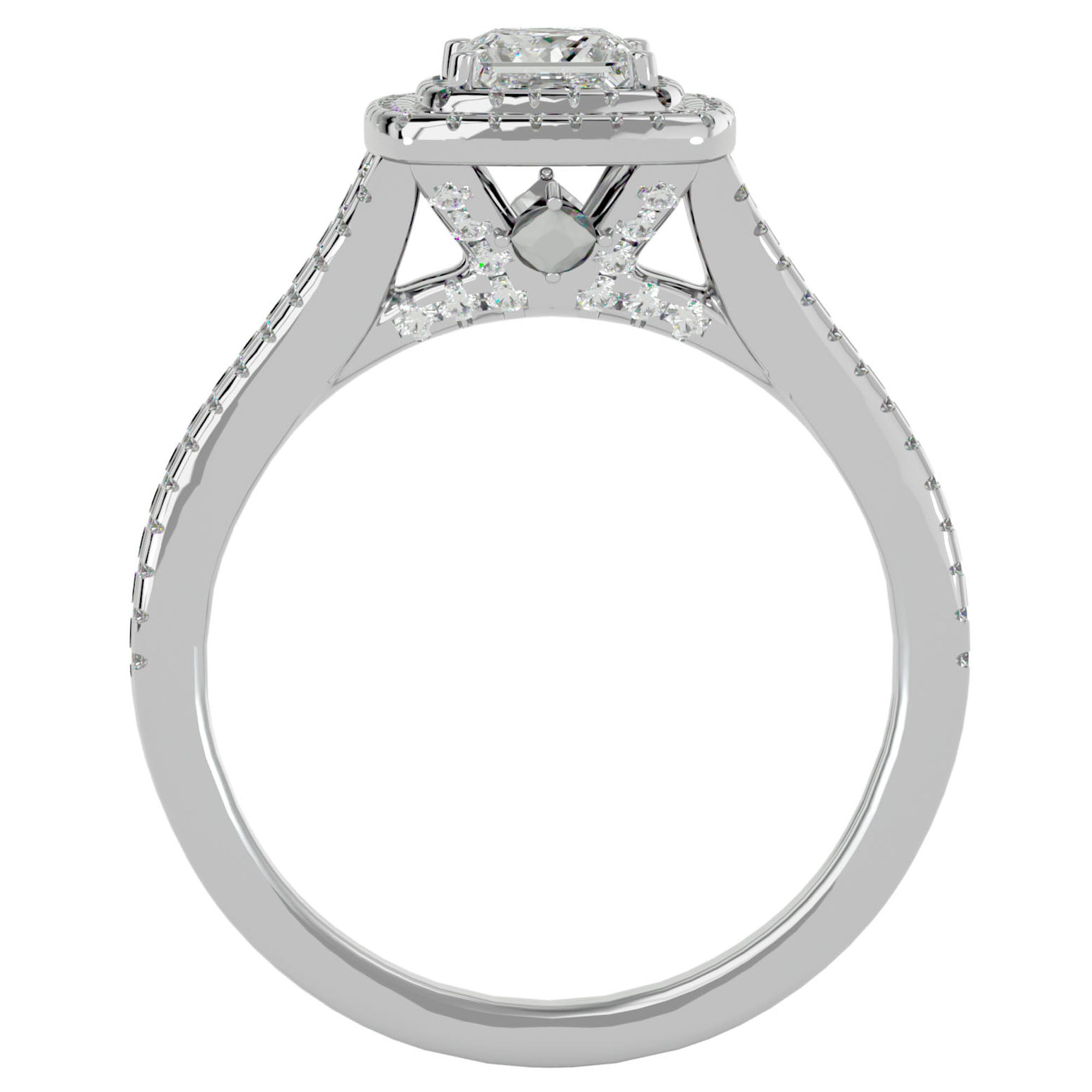Inel Tăietură Princess Si Cadru Halo din Aur 14k cu Diamante Create în Laborator de 1.15 ct din 14k Aur Alb - Castelo.ro