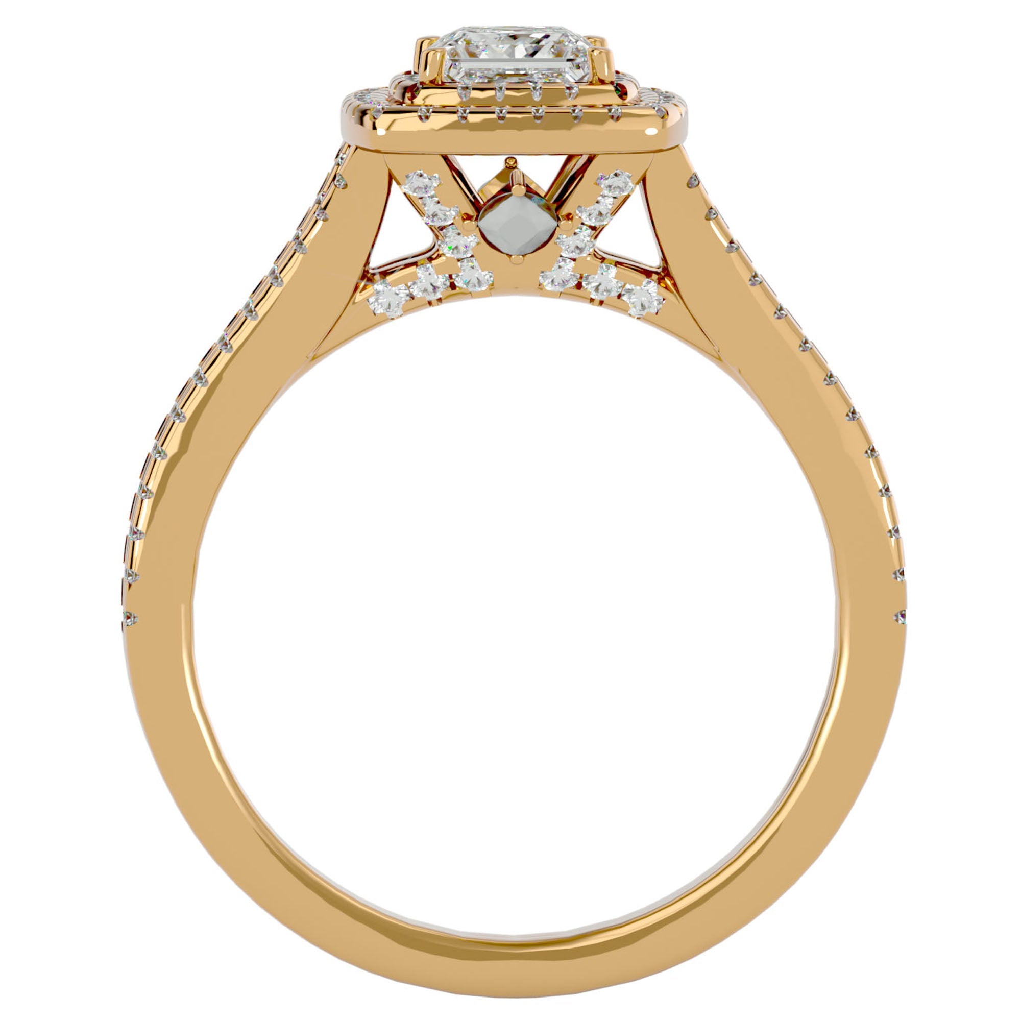 Inel Tăietură Princess Si Cadru Halo din Aur 14k cu Diamante Create în Laborator de 1.15 ct din 14k Aur Galben - Castelo.ro