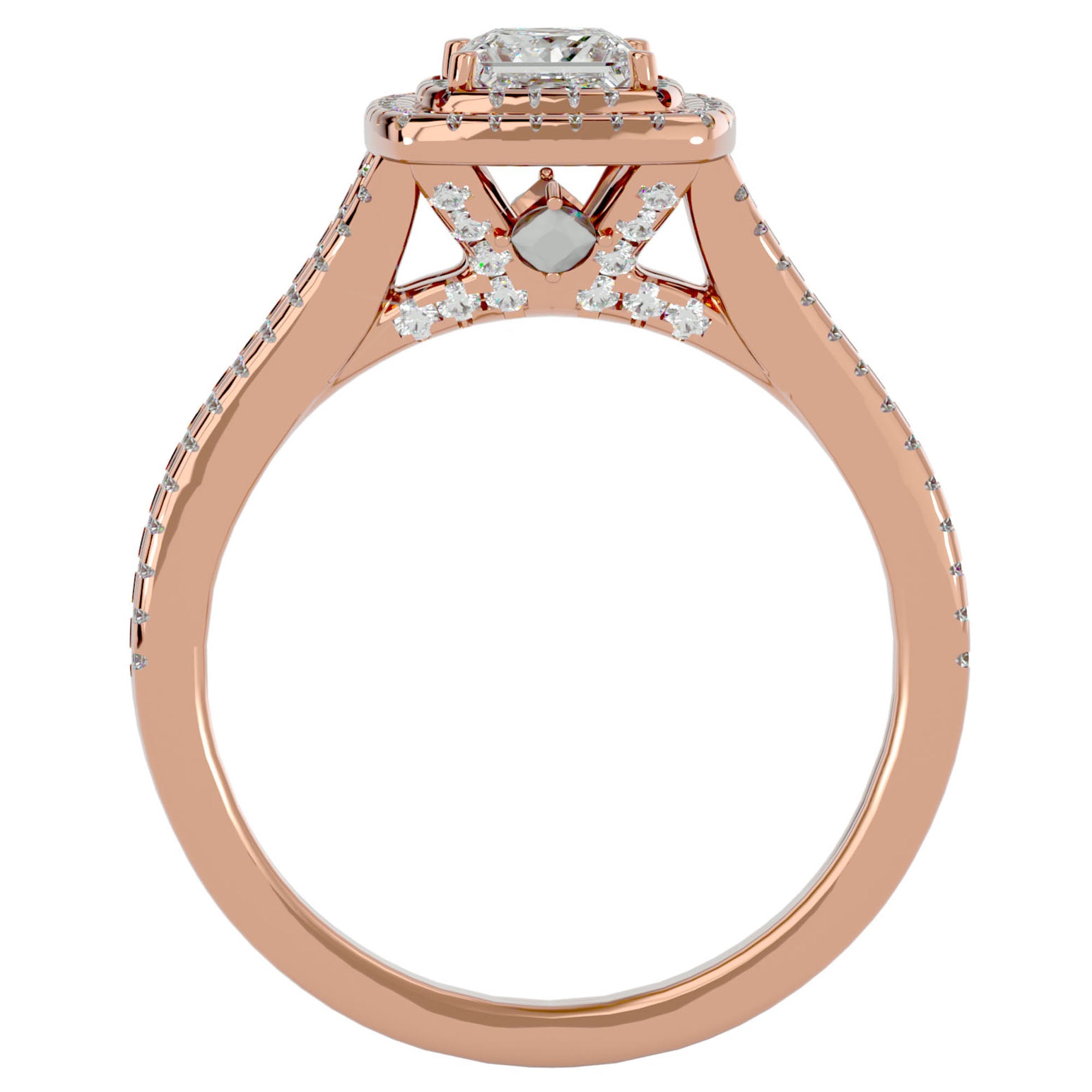 Inel Tăietură Princess Si Cadru Halo din Aur 14k cu Diamante Create în Laborator de 1.15 ct din 14k Aur Roz - Castelo.ro