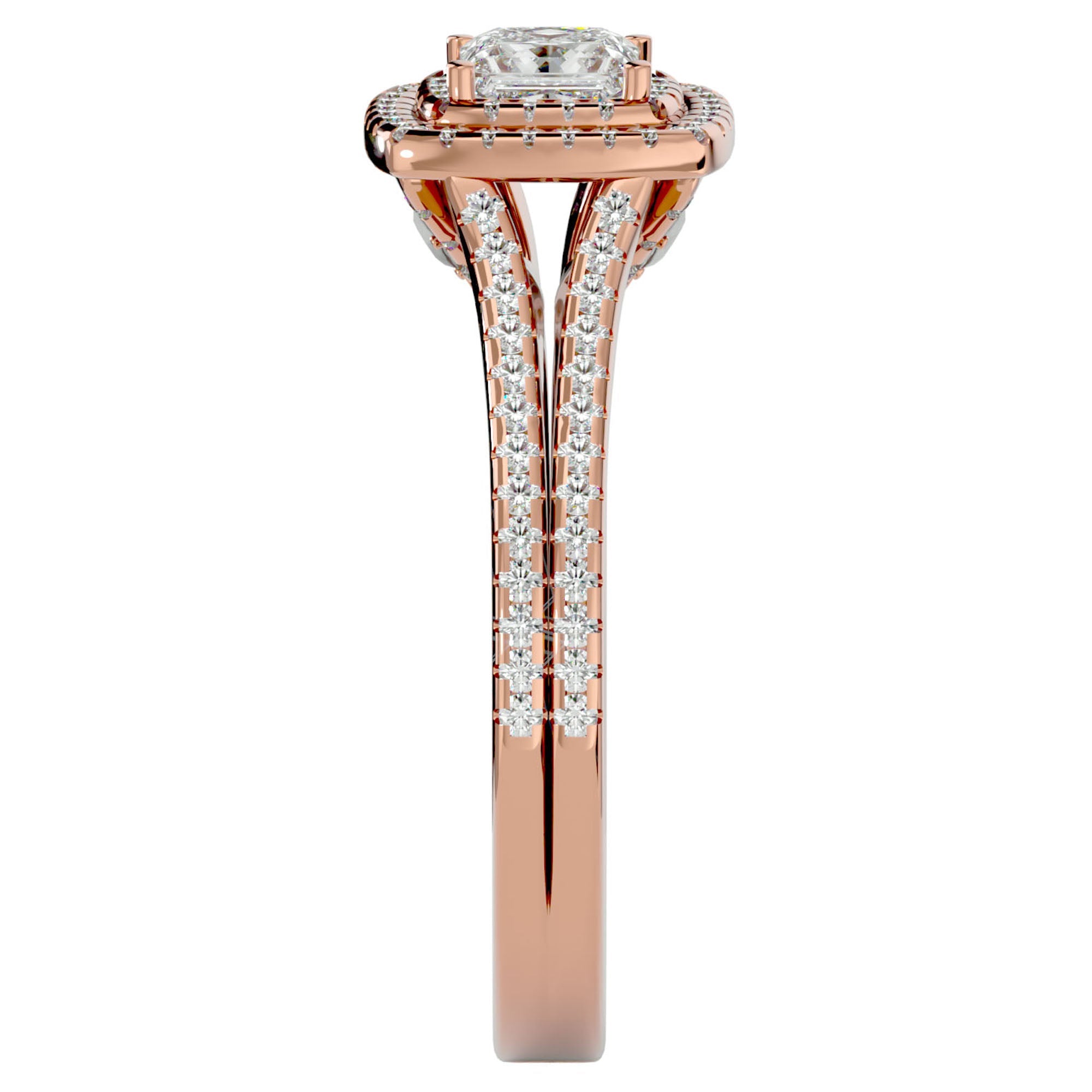 Inel Tăietură Princess Si Cadru Halo din Aur 14k cu Diamante Create în Laborator de 1.15 ct din 14k Aur Roz - Castelo.ro