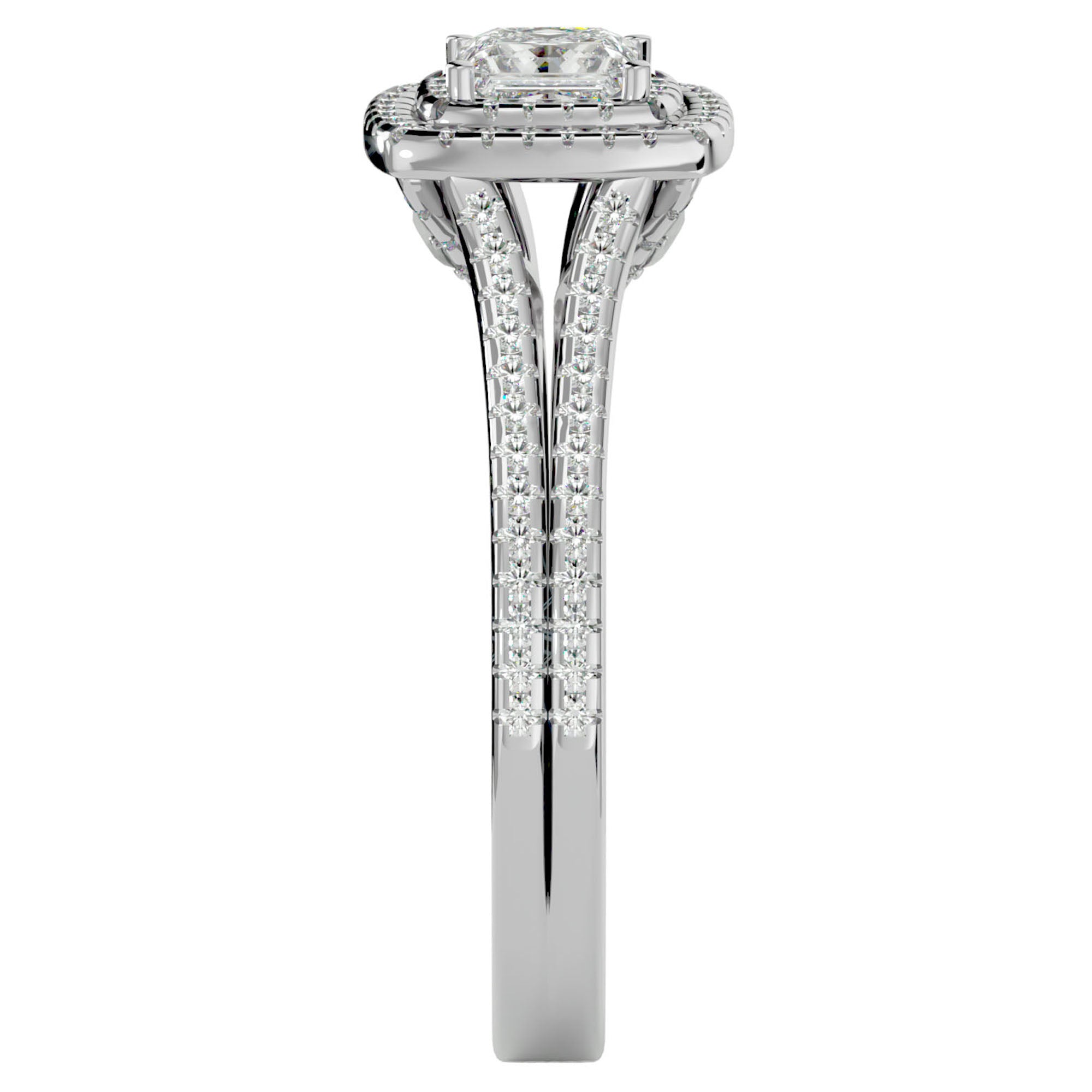 Inel Tăietură Princess Si Cadru Halo din Aur 14k cu Diamante Create în Laborator de 1.15 ct din 14k Aur Alb - Castelo.ro