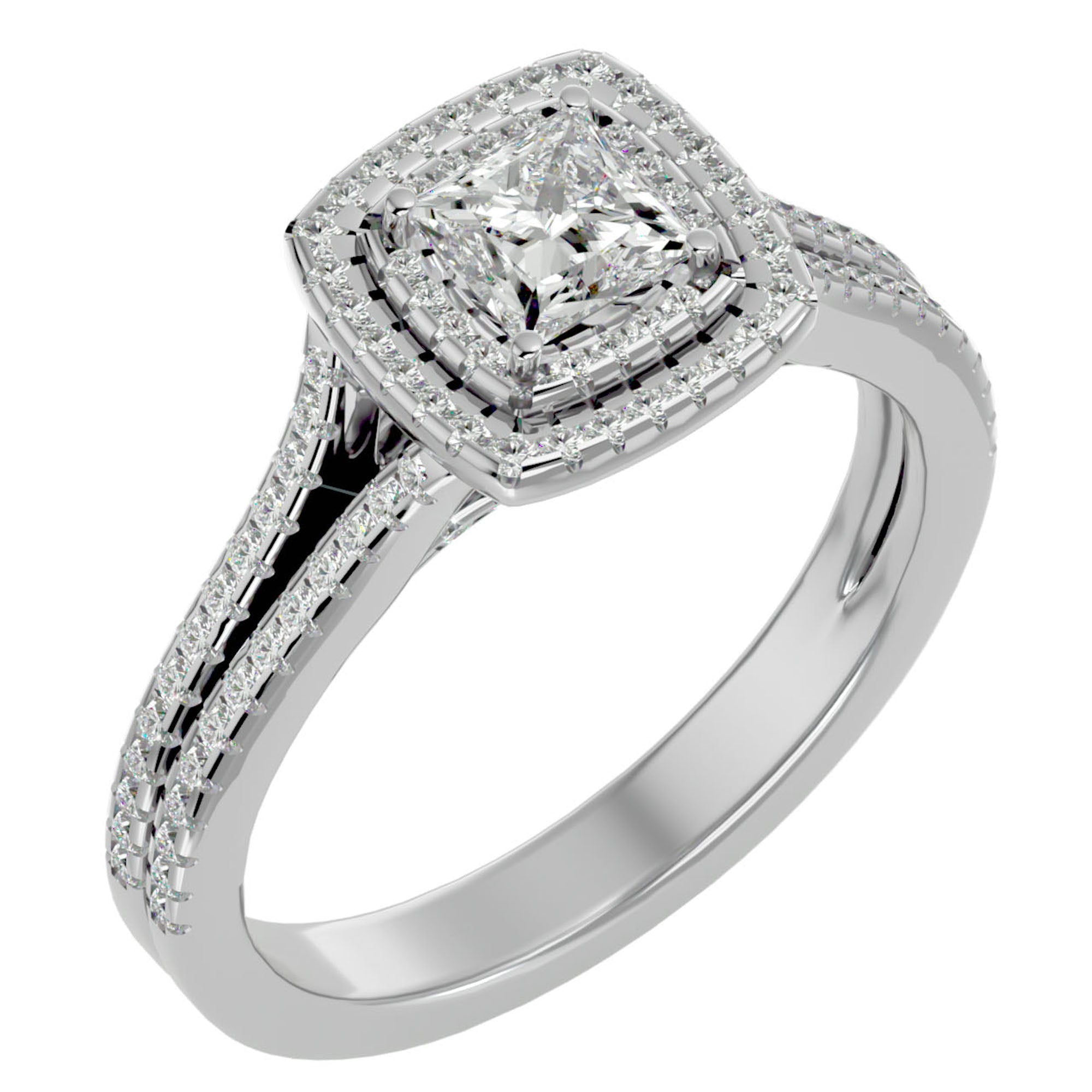 Inel Tăietură Princess Si Cadru Halo din Aur 14k cu Diamante Create în Laborator de 1.15 ct din 14k Aur Alb - Castelo.ro