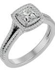 Inel Tăietură Princess Si Cadru Halo din Aur 14k cu Diamante Create în Laborator de 1.15 ct din 14k Aur Alb - Castelo.ro