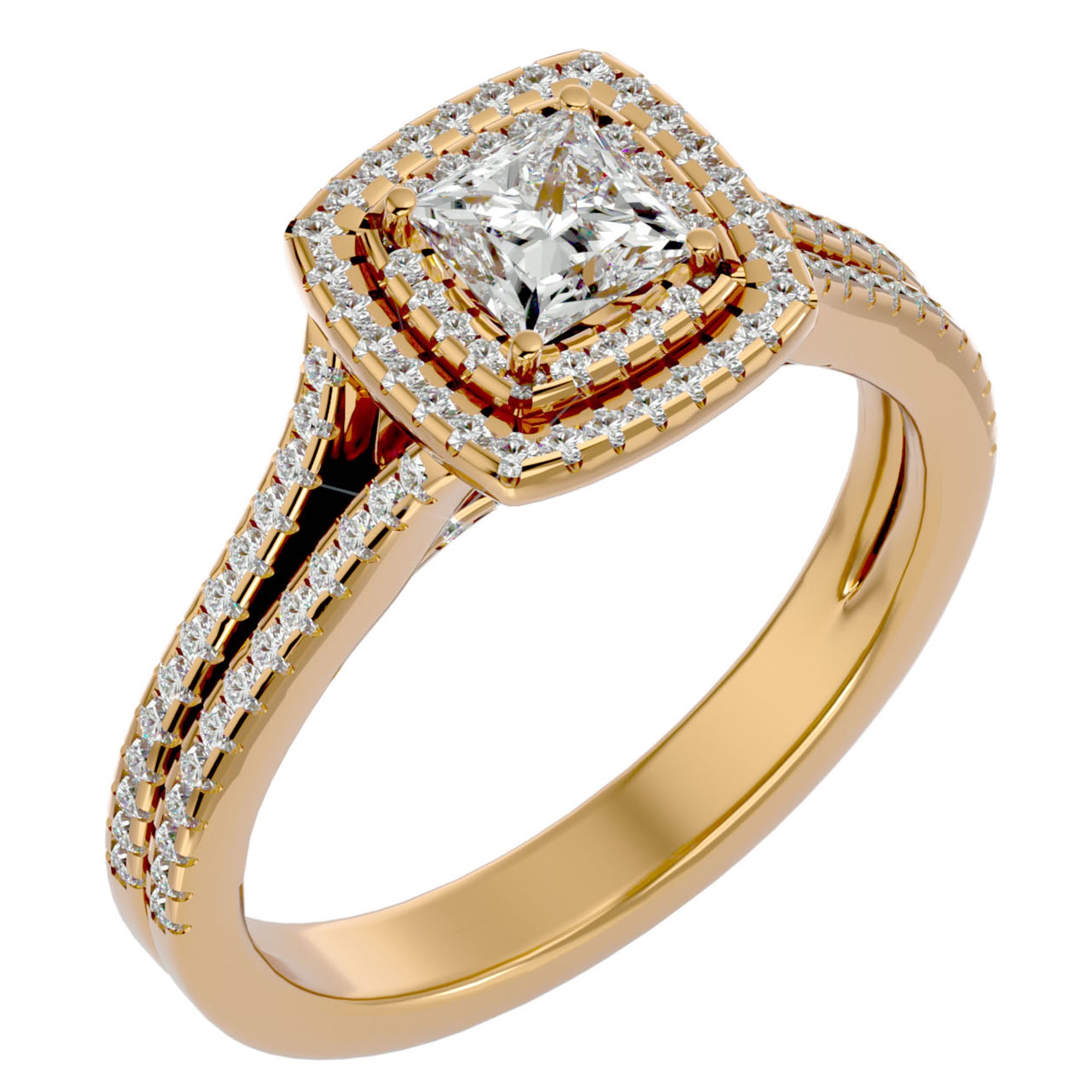 Inel Tăietură Princess Si Cadru Halo din Aur 14k cu Diamante Create în Laborator de 1.15 ct din 14k Aur Galben - Castelo.ro