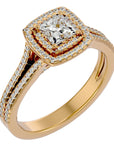 Inel Tăietură Princess Si Cadru Halo din Aur 14k cu Diamante Create în Laborator de 1.15 ct din 14k Aur Galben - Castelo.ro
