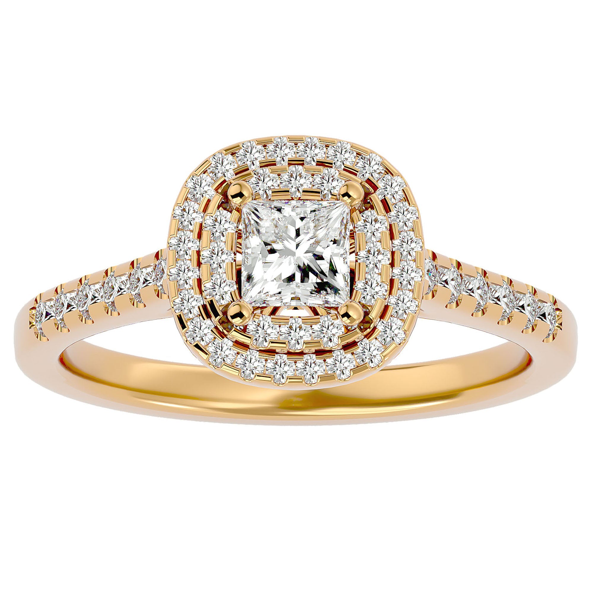 Inel Tăietură Princess Si Cadru Halo cu Diamante Create în Laborator de 0.83 ct din Platina - Castelo.ro