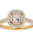 Inel Tăietură Princess Si Cadru Halo cu Diamante Create în Laborator de 0.83 ct din 18k Aur Galben - Castelo.ro